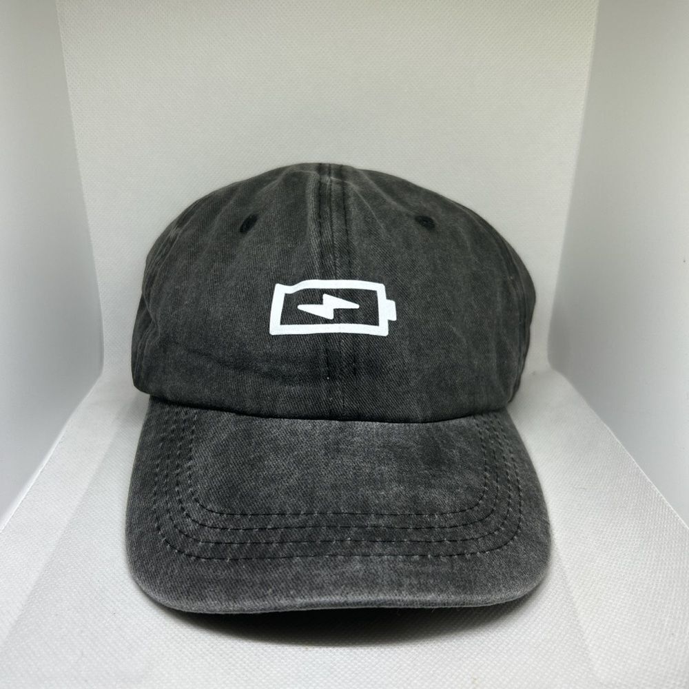 Low Battery Icon Hat – Vintage Black Dad Cap with Adjustable Strap